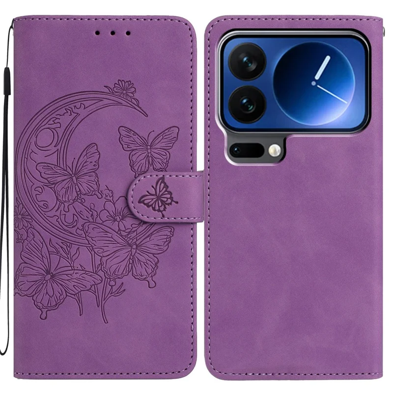 For Xiaomi 17 Pro Case Butterfly Flower Imprinted PU Leather Wallet Stand Phone Cover - Purple