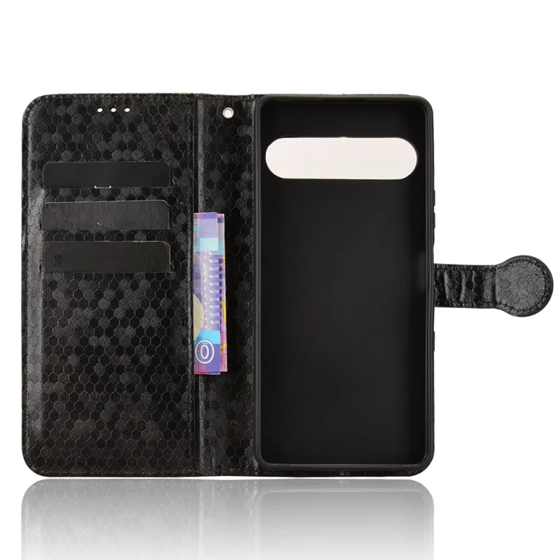 For Sony Xperia 10 VII Wallet Case Dot Pattern Imprint PU Leather Phone Cover with Wrist Strap - Black