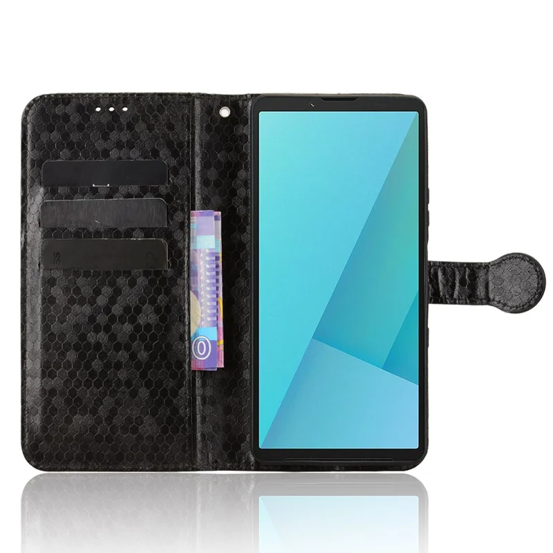 For Sony Xperia 10 VII Wallet Case Dot Pattern Imprint PU Leather Phone Cover with Wrist Strap - Black