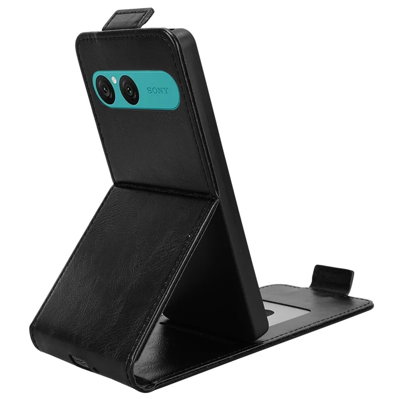 For Sony Xperia 10 VII Stand Case Magnetic Clasp Vertical Flip Leather Phone Cover with Card Holder - Black