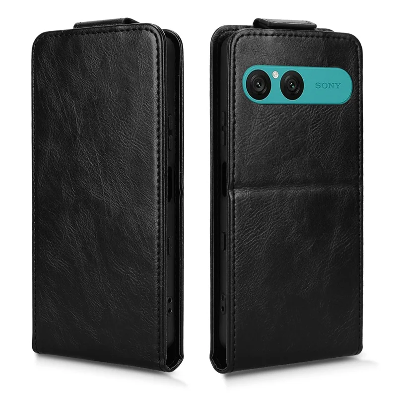 For Sony Xperia 10 VII Stand Case Magnetic Clasp Vertical Flip Leather Phone Cover with Card Holder - Black