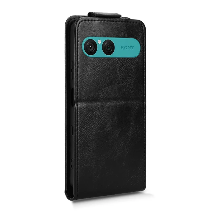 For Sony Xperia 10 VII Stand Case Magnetic Clasp Vertical Flip Leather Phone Cover with Card Holder - Black