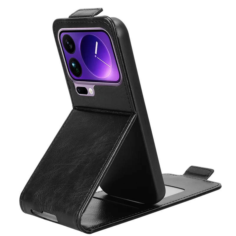 Futera na Xiaomi 17 Pro Max z funkcją uchwytu, magnetyczny zamek, pionowa odchylana obudowa z skóry z uchwytem na kartę - Czarny