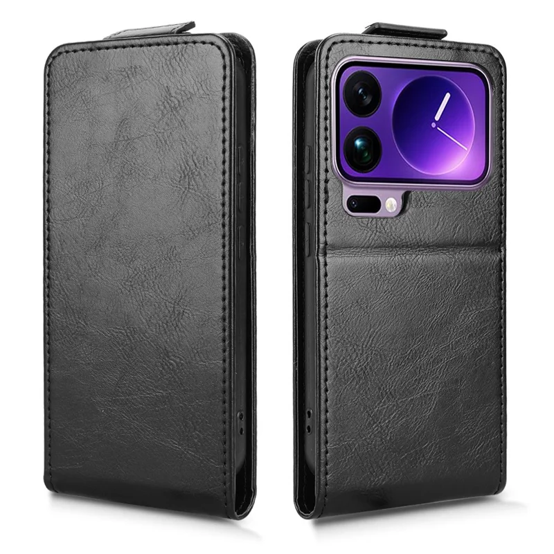 Futera na Xiaomi 17 Pro Max z funkcją uchwytu, magnetyczny zamek, pionowa odchylana obudowa z skóry z uchwytem na kartę - Czarny