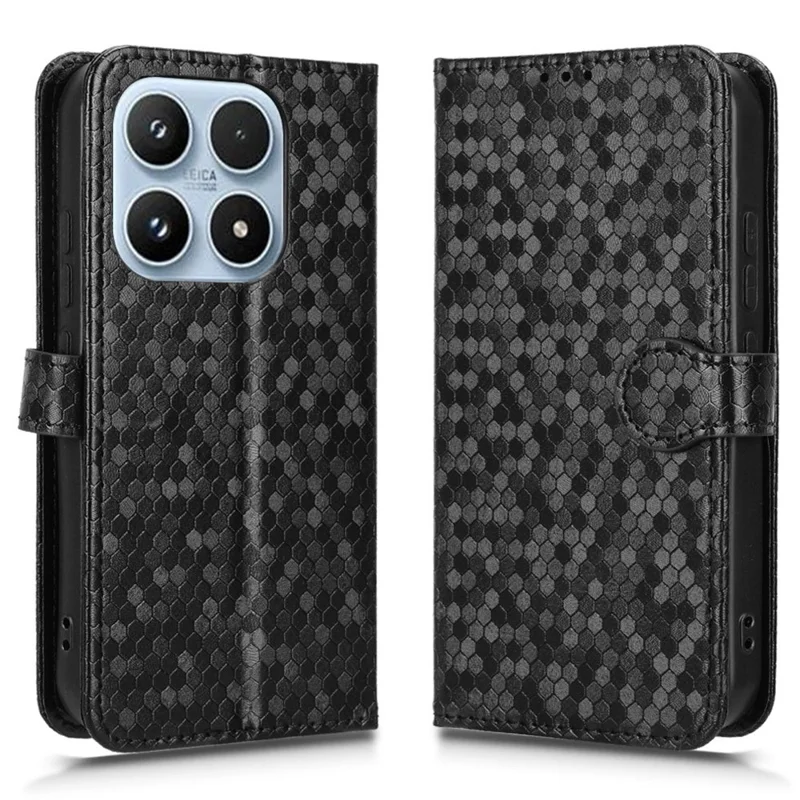 Portemonnee hoesje met stippenpatroon voor Xiaomi 17, van PU leer met polsbandje - Zwart