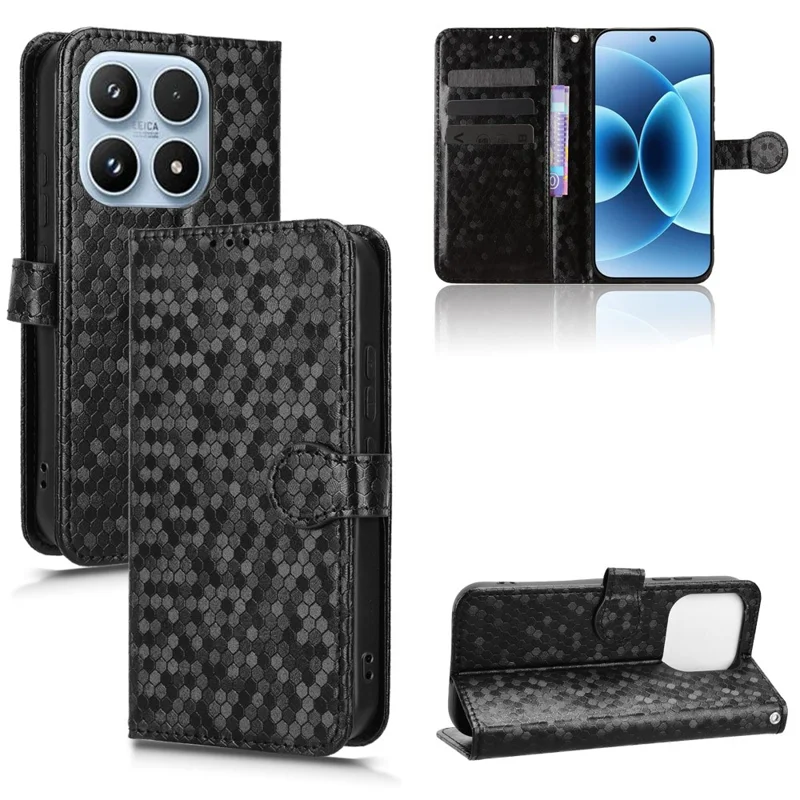 Portemonnee hoesje met stippenpatroon voor Xiaomi 17, van PU leer met polsbandje - Zwart