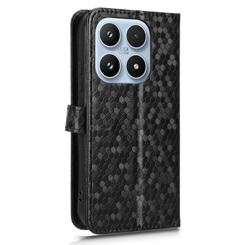 Portemonnee hoesje met stippenpatroon voor Xiaomi 17, van PU leer met polsbandje - Zwart