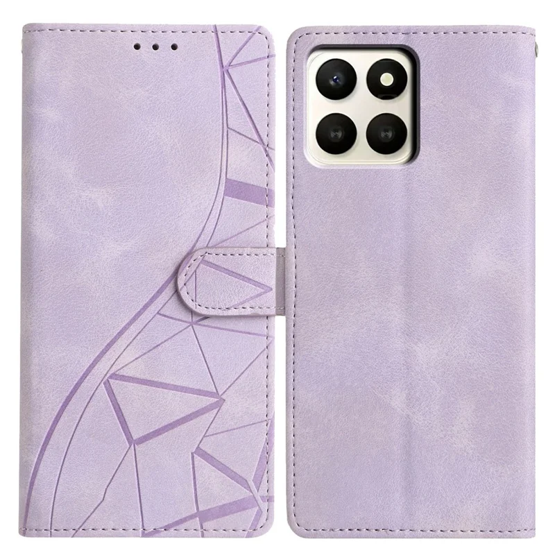 For Honor X7d 5G Case Wallet Stand Imprinted Triangle Pattern Leather Phone Flip Cover - Purple
