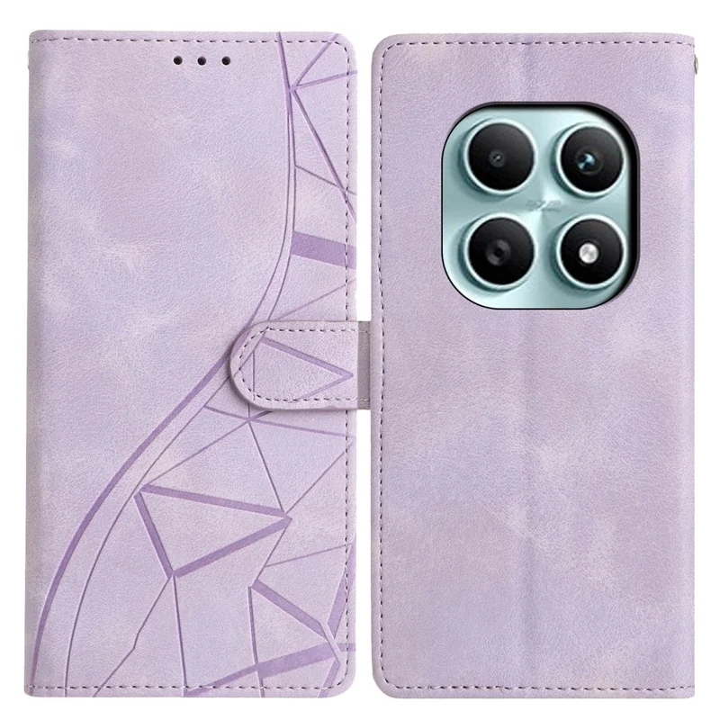 For Xiaomi Poco M8 5G / Redmi Note 15 5G (Global) Case Wallet Stand Imprinted Triangle Pattern Leather Phone Flip Cover - Purple