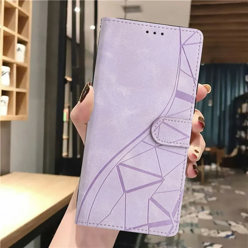 For Xiaomi Poco M8 5G / Redmi Note 15 5G (Global) Case Wallet Stand Imprinted Triangle Pattern Leather Phone Flip Cover - Purple