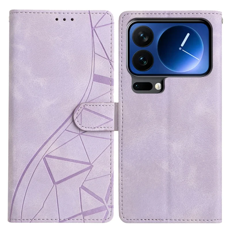 For Xiaomi 17 Pro Max Case Wallet Stand Imprinted Triangle Pattern Leather Phone Flip Cover - Purple