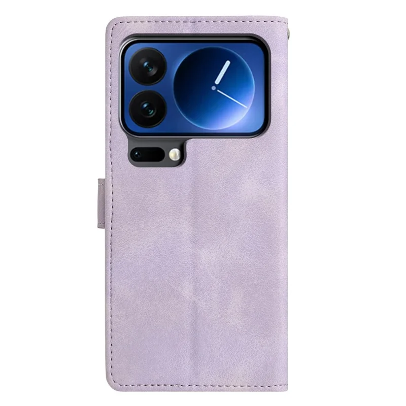 For Xiaomi 17 Pro Max Case Wallet Stand Imprinted Triangle Pattern Leather Phone Flip Cover - Purple