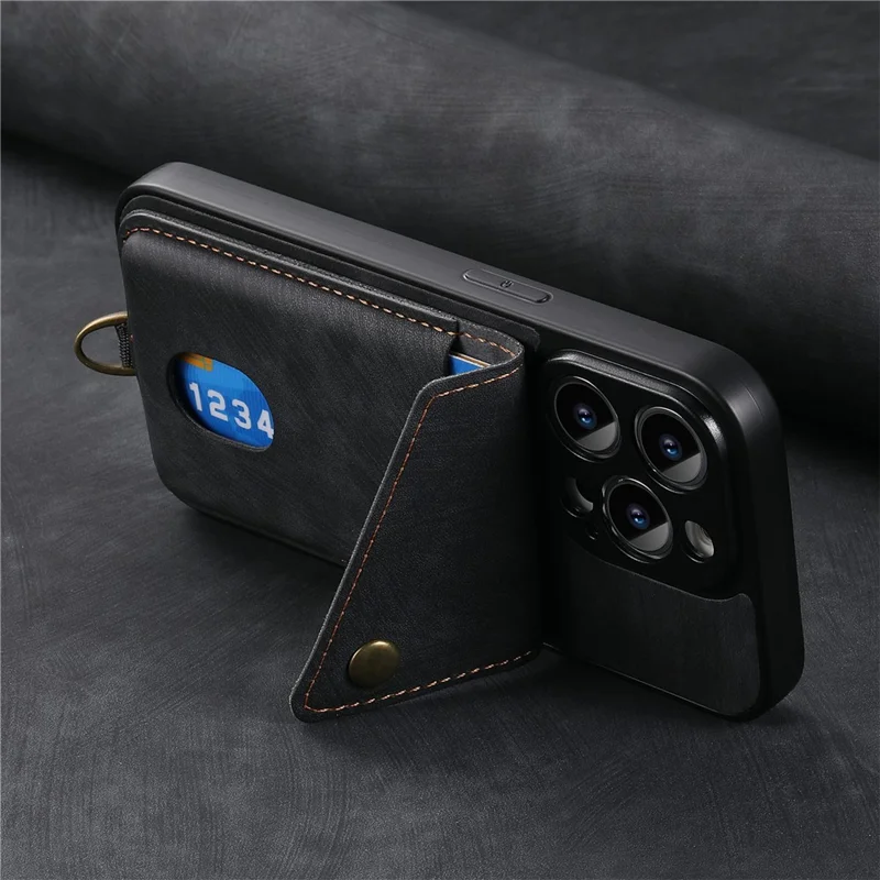 For Realme 15 5G Case with Card Holder Kickstand Leather Phone Back Cover - Black