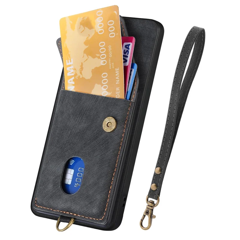 For Realme 15 5G Case with Card Holder Kickstand Leather Phone Back Cover - Black