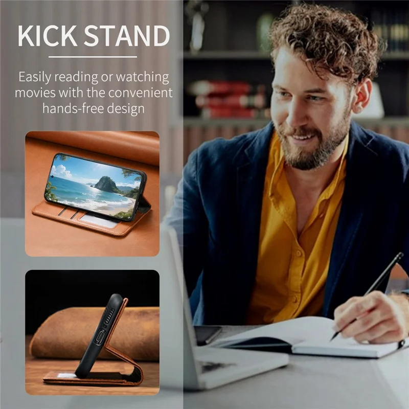 For iPhone 17 Pro Max Case Wallet Tri-Color Stitching Leather Phone Cover with Elastic Wristband - Brown