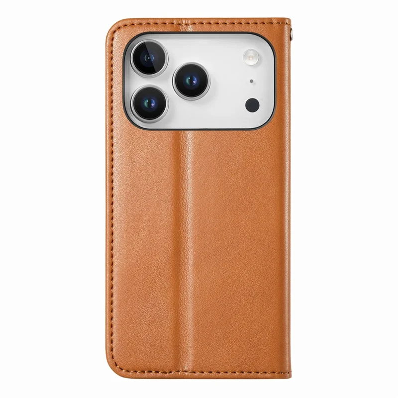 For iPhone 17 Pro Max Case Wallet Tri-Color Stitching Leather Phone Cover with Elastic Wristband - Brown