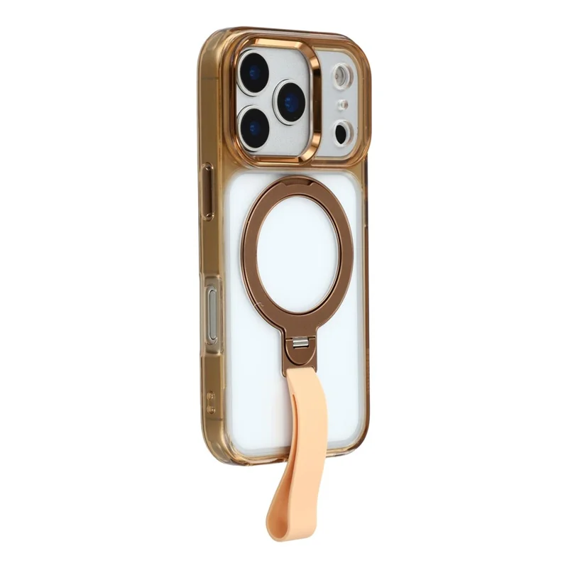 JAUCASE For iPhone 17 Pro Case Rotating Kickstand Wristband Shockproof TPU + PC Phone Back Cover - Transparent Gold