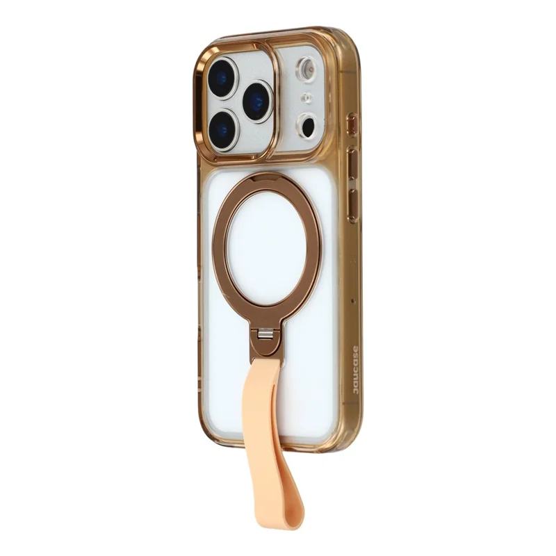 JAUCASE For iPhone 17 Pro Case Rotating Kickstand Wristband Shockproof TPU + PC Phone Back Cover - Transparent Gold