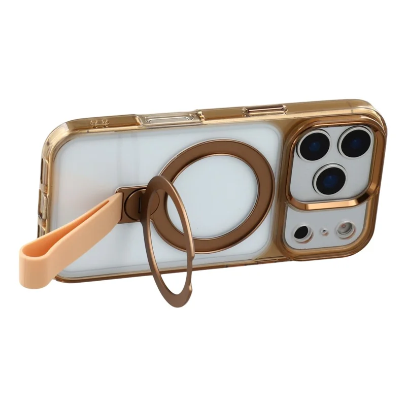 JAUCASE For iPhone 17 Pro Case Rotating Kickstand Wristband Shockproof TPU + PC Phone Back Cover - Transparent Gold