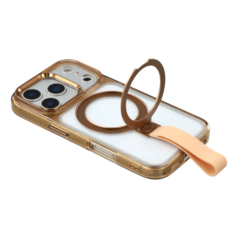 JAUCASE For iPhone 17 Pro Case Rotating Kickstand Wristband Shockproof TPU + PC Phone Back Cover - Transparent Gold