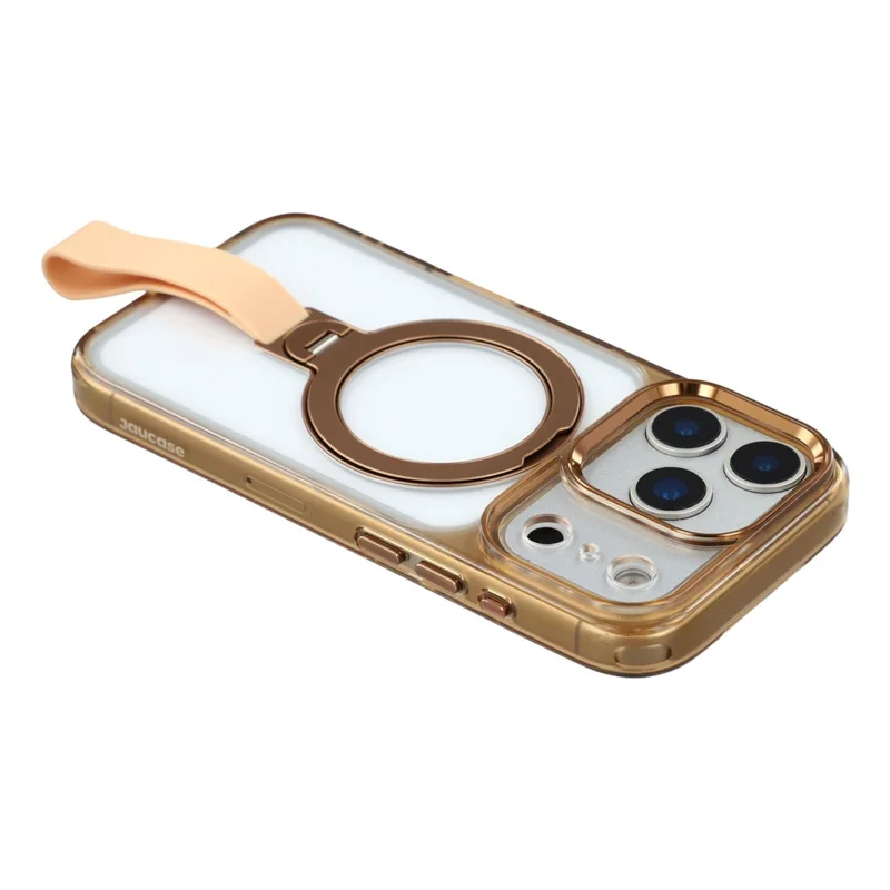 JAUCASE For iPhone 17 Pro Case Rotating Kickstand Wristband Shockproof TPU + PC Phone Back Cover - Transparent Gold