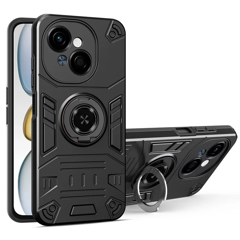 Phone Case For TECNO Spark Go 5G / Pop 9 4G / Spark Go 1 PC + TPU Anti-Fall Back Cover with Ring Holder Kickstand - Black