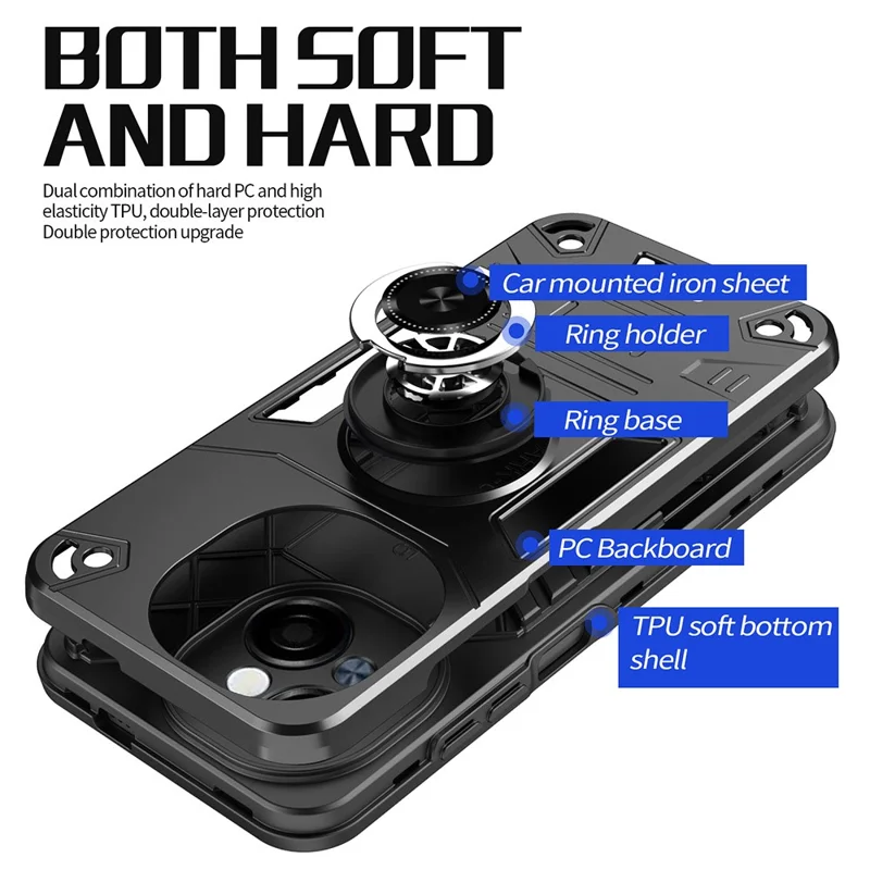 Phone Case For TECNO Spark Go 5G / Pop 9 4G / Spark Go 1 PC + TPU Anti-Fall Back Cover with Ring Holder Kickstand - Black