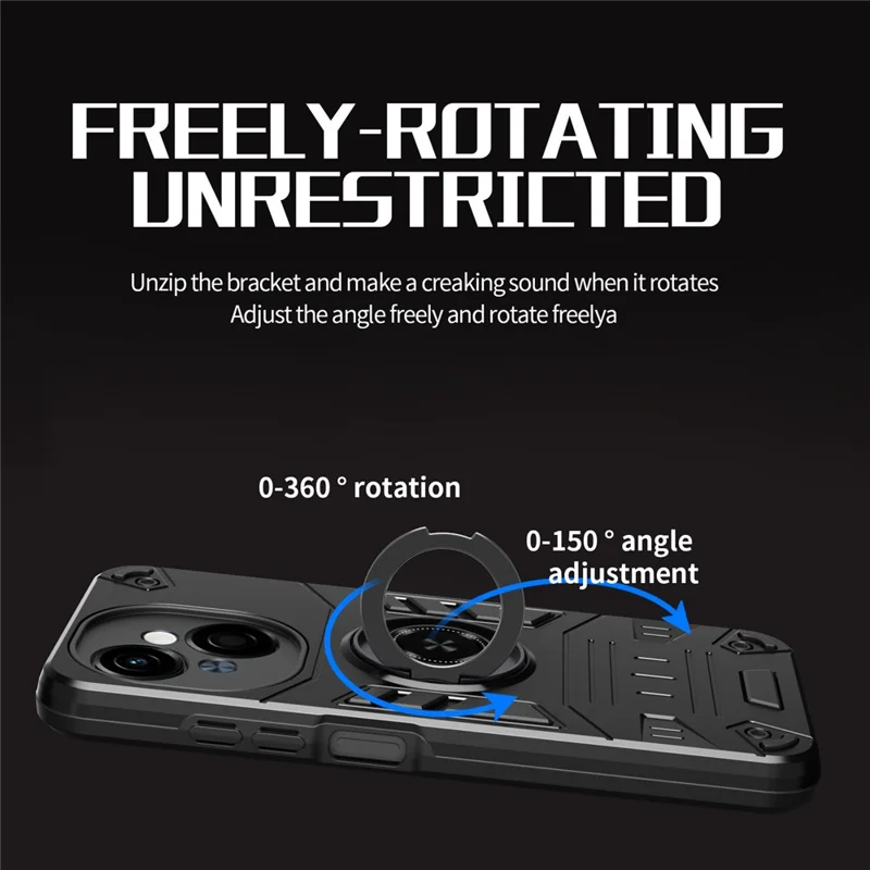 Phone Case For TECNO Spark Go 5G / Pop 9 4G / Spark Go 1 PC + TPU Anti-Fall Back Cover with Ring Holder Kickstand - Black