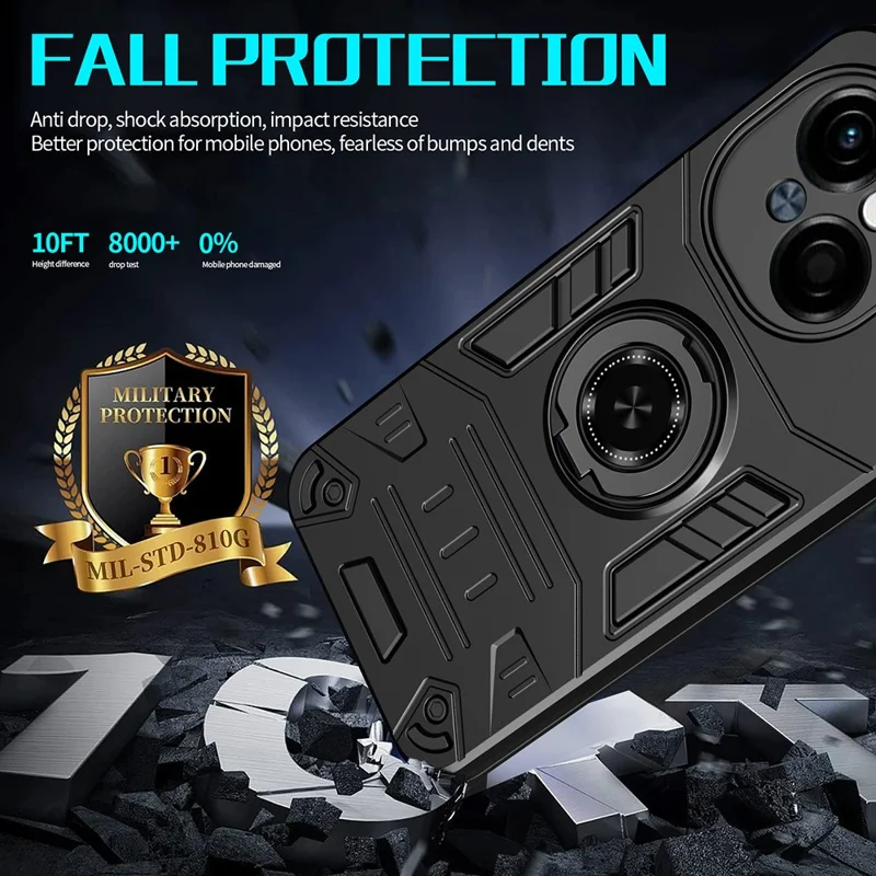 Phone Case For TECNO Spark Go 5G / Pop 9 4G / Spark Go 1 PC + TPU Anti-Fall Back Cover with Ring Holder Kickstand - Black