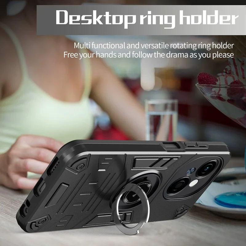 Phone Case For TECNO Spark Go 5G / Pop 9 4G / Spark Go 1 PC + TPU Anti-Fall Back Cover with Ring Holder Kickstand - Black