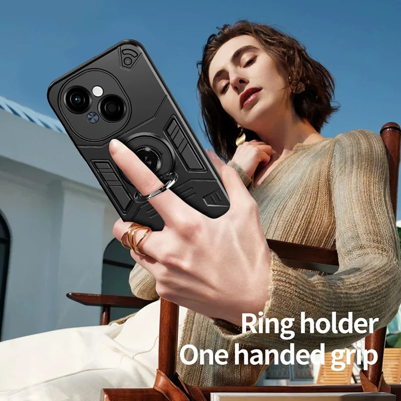 Phone Case For TECNO Spark Go 5G / Pop 9 4G / Spark Go 1 PC + TPU Anti-Fall Back Cover with Ring Holder Kickstand - Black