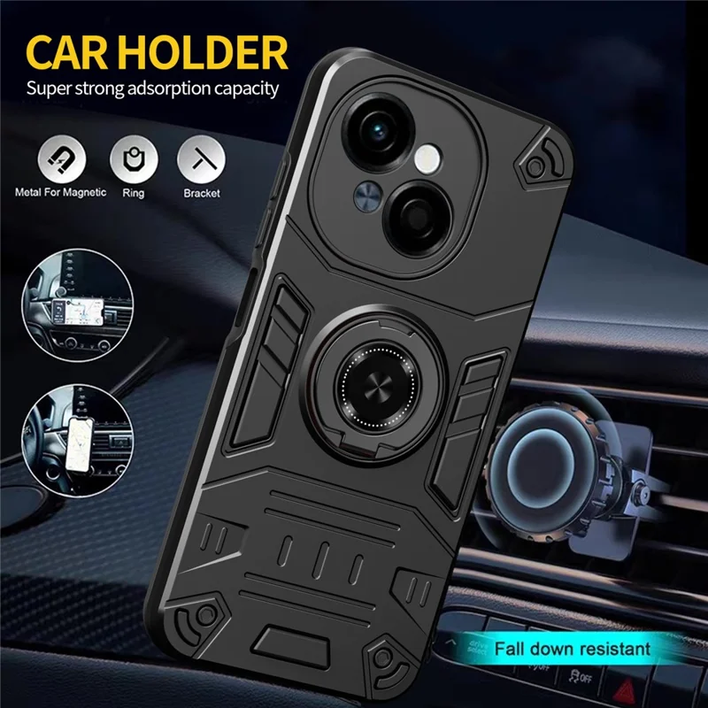 Phone Case For TECNO Spark Go 5G / Pop 9 4G / Spark Go 1 PC + TPU Anti-Fall Back Cover with Ring Holder Kickstand - Black