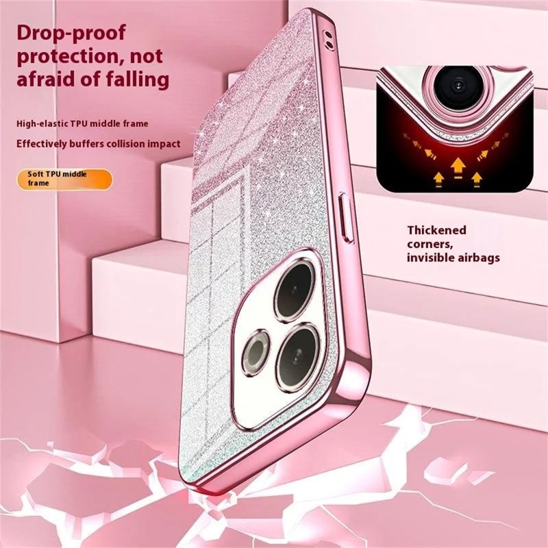 غطاء هاتف لـ Oppo A5 Pro 4G (عالمي) / A5 Pro 5G (عالمي) / A5 Energy 5G (الصين) مطلي بتصميم متدرج لامع من مادة TPU - وردي