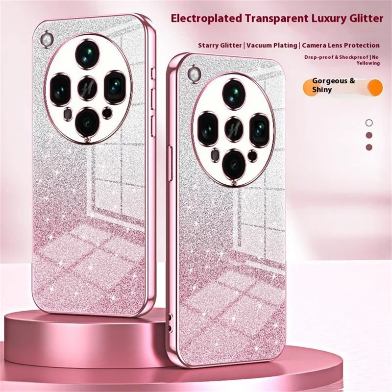 For Oppo Find X8 Ultra 5G Case Electroplating Gradient Glitter TPU Phone Cover - Pink