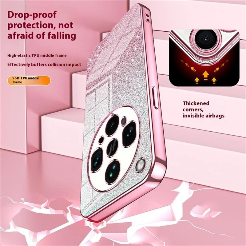For Oppo Find X8 Ultra 5G Case Electroplating Gradient Glitter TPU Phone Cover - Pink