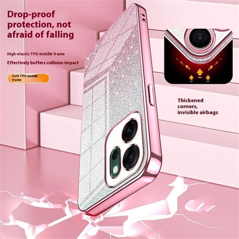 For Oppo Reno14 F 5G Case Electroplating Gradient Glitter TPU Phone Cover - Pink