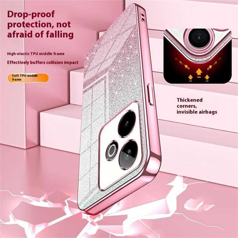 For Realme GT 7 5G Case Electroplating Gradient Glitter TPU Phone Cover - Pink