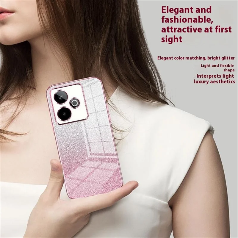 For Realme GT 7 5G Case Electroplating Gradient Glitter TPU Phone Cover - Pink