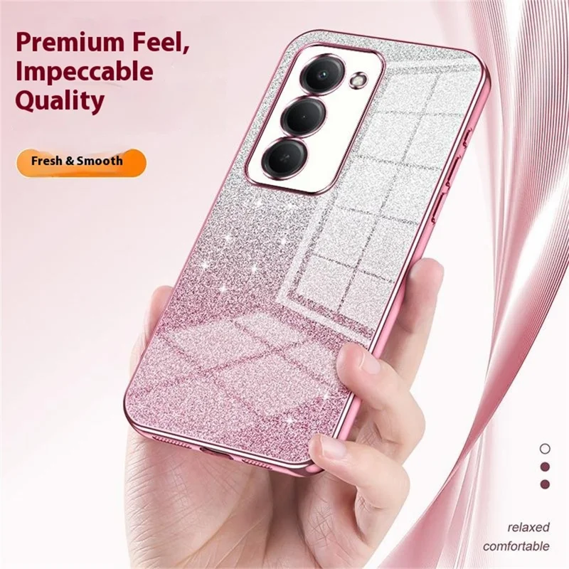 Obudowa do Xiaomi Redmi 15 5G (Global) (169 mm), powłoka elektrolityczna, gradientowy brokat, pokrowiec TPU – różowy