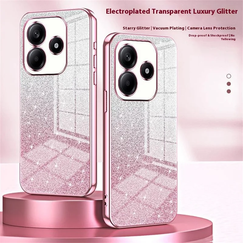 For Xiaomi Redmi Note 14 4G (163.25mm) Case Electroplating Gradient Glitter TPU Phone Cover - Pink