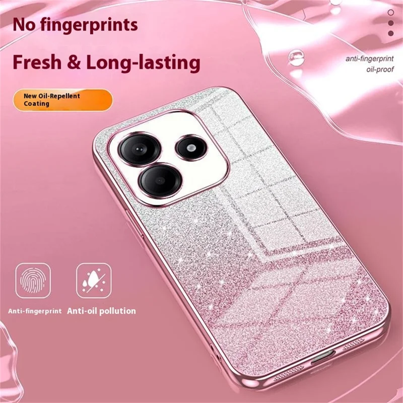 For Xiaomi Redmi Note 14 4G (163.25mm) Case Electroplating Gradient Glitter TPU Phone Cover - Pink