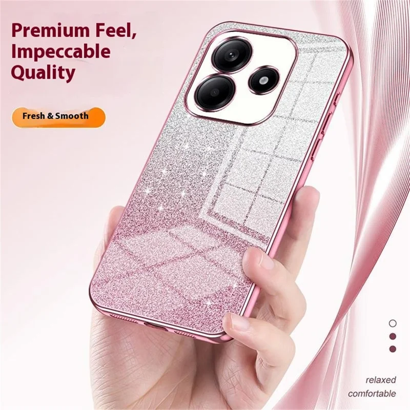For Xiaomi Redmi Note 14 4G (163.25mm) Case Electroplating Gradient Glitter TPU Phone Cover - Pink