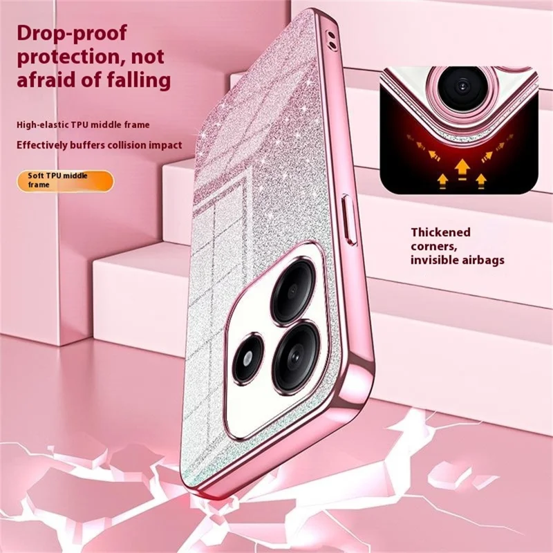 For Xiaomi Redmi Note 14 4G (163.25mm) Case Electroplating Gradient Glitter TPU Phone Cover - Pink
