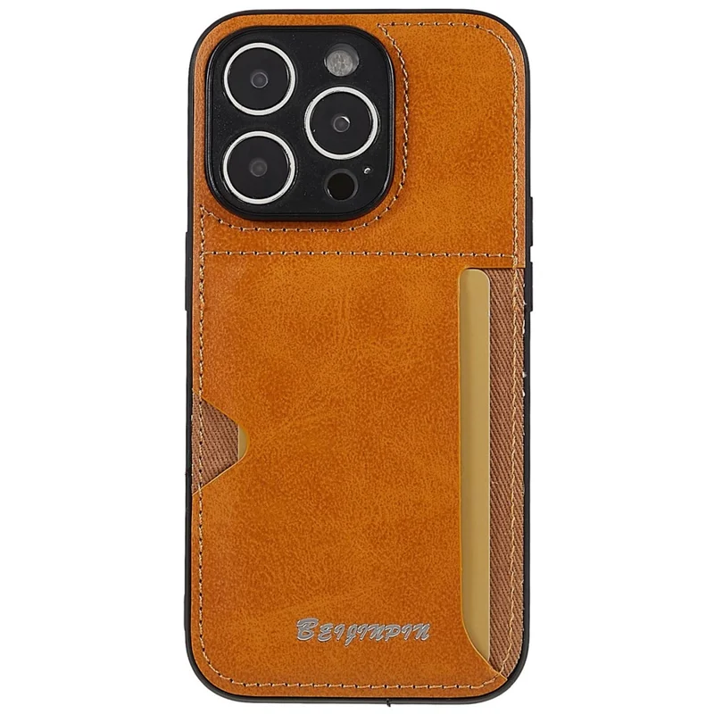 Card Slot Design Phone Case for iPhone 14 Pro, PU Leather+TPU+PC Anti-scratch Dustproof Protective Cover - Khaki