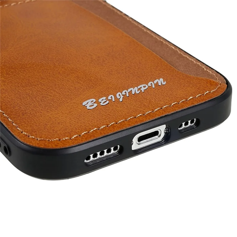 Card Slot Design Phone Case for iPhone 14 Pro, PU Leather+TPU+PC Anti-scratch Dustproof Protective Cover - Khaki