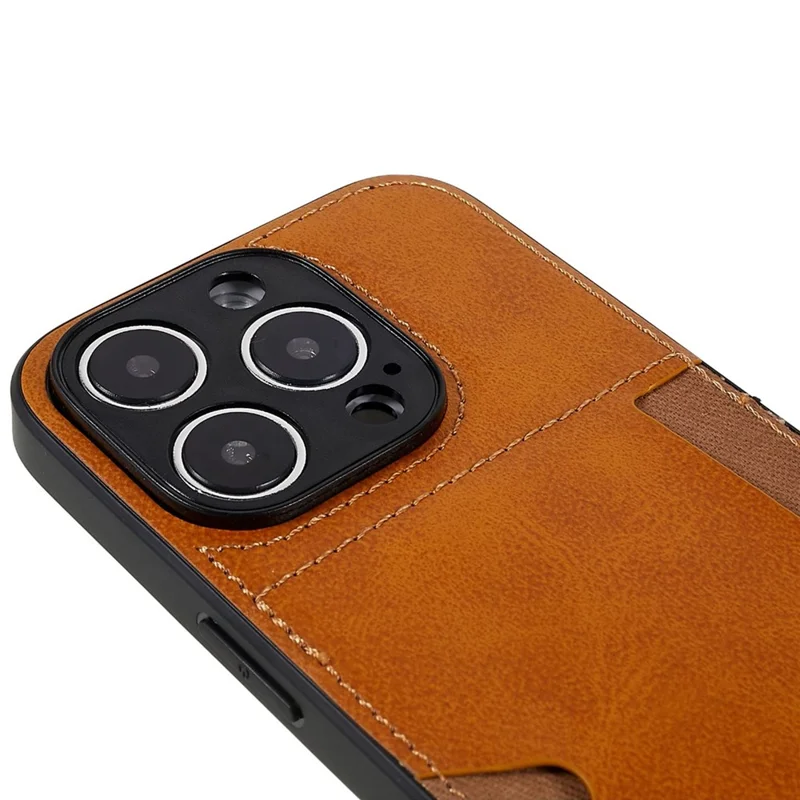 Card Slot Design Phone Case for iPhone 14 Pro, PU Leather+TPU+PC Anti-scratch Dustproof Protective Cover - Khaki