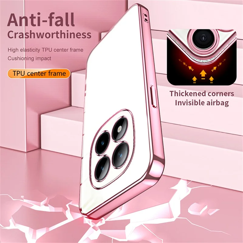 Voor Xiaomi Redmi Note 15 Pro+ 5G hoesje met electroplating frame zachte TPU telefoonhoes - Roze