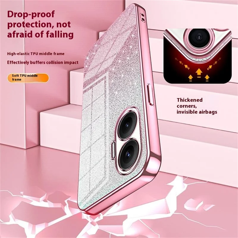 Fodral för Xiaomi Redmi Turbo 4 Pro 5G / Poco F7 5G med elektropläterat glittrigt TPU-skalskydd - Rosa