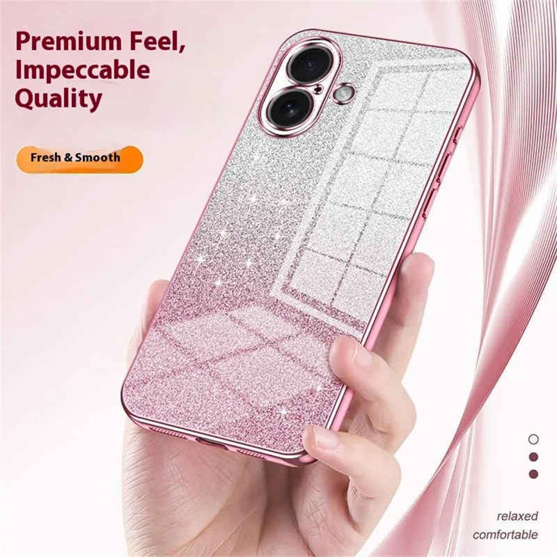 For iPhone 17 Case Electroplating Gradient Glitter TPU Phone Cover - Pink