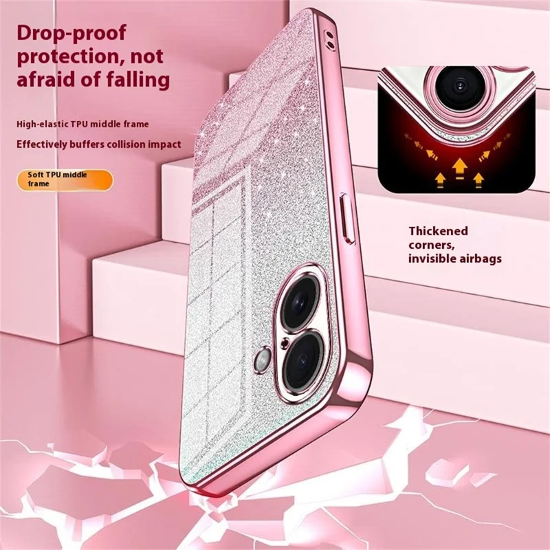 For iPhone 17 Case Electroplating Gradient Glitter TPU Phone Cover - Pink